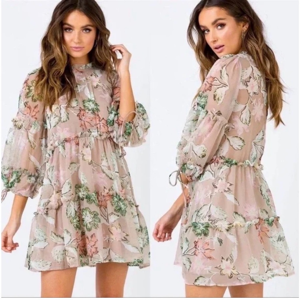 Oh Polly Floral Print Dress in Pink and Green